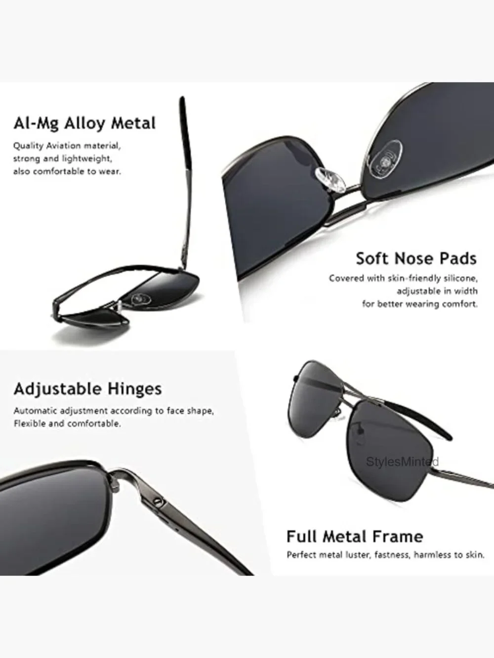 Men's Polarized Square Aviator Sunglasses Metal Frame UV Protection